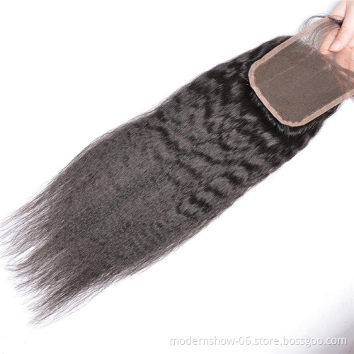 Wholesale price Yaki weave  lace closure 4x4 5x5 6x6 kinky straight hair free part middle part three part closure hair piece